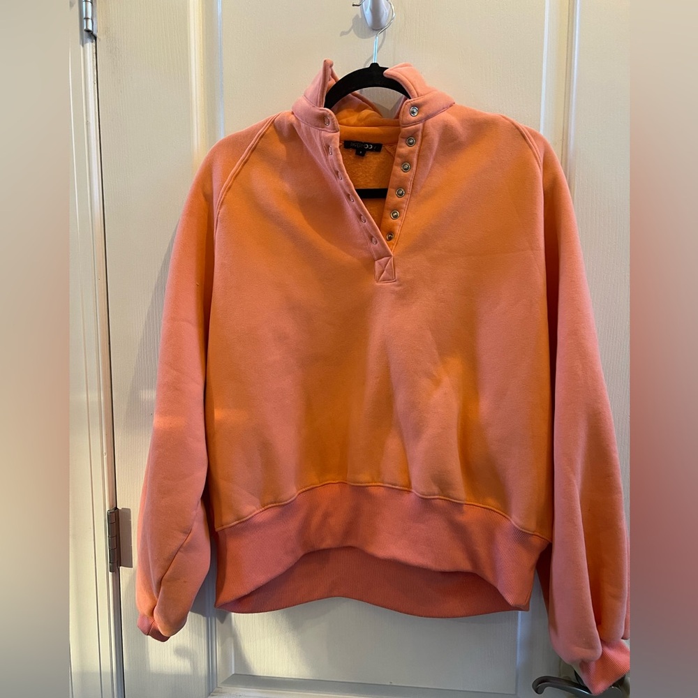 Orange creamsicle fleece lined quarter snap pullover with bell sleeves